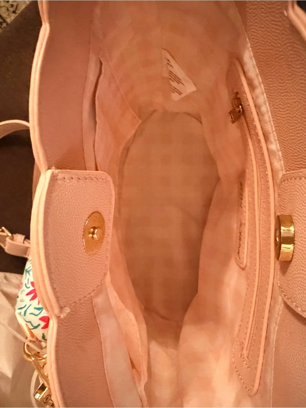 Betsey Johnson Light Pink Bucket Shoulder Bag with Floral Scarf Tie